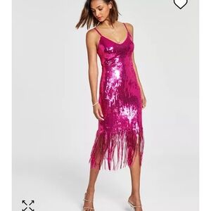 Guess Fuchsia Sequined Fringed Dress - Size 4